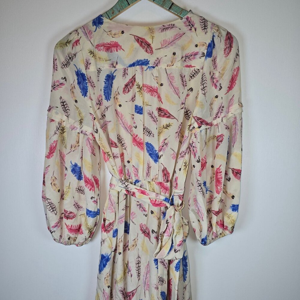 Nathalie Lete Paris Galah Feather 100% Silk Midi A-Line Dress, Sz 8 - Picture 6 of 9